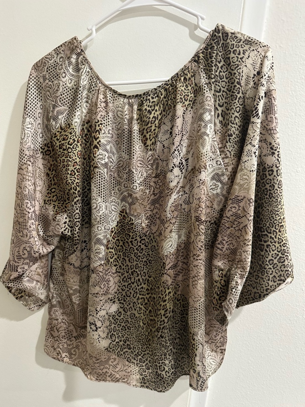 Spense Mixed Animal & Paisley Print Blouse in Beige and Taupe